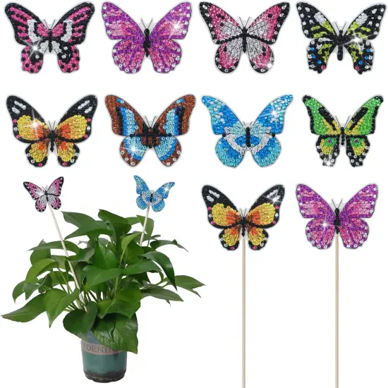 8 Pcs Butterfly Diamond Painting kit for Garden Decor Butterfly Crafts Diamond Art Kit Diamond Butterfly Painting Stickers for Adults Butterfly Diamond Stake Decoration {1}