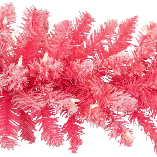 Northlight Pre-lit Flocked Artificial Christmas Garland - 9' x 12" - Pink - Clear Lights {6}