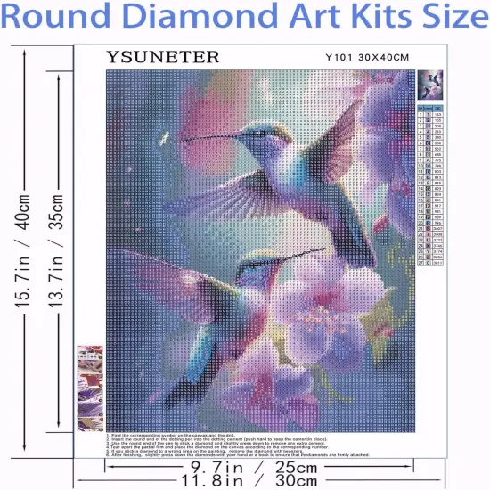 Hummingbird Diamond Art Kits for Adults, Birds Round Full Drill Diamond Painting Kits for Beginners Gem Art Painting Kits, DIY 5D Diamond Dots Painting with Diamond Arts and Crafts Decor 12x16inch {4}