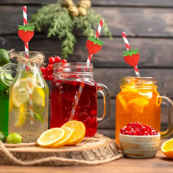 Strawberry Straws, 30 Pack Disposable Drinking Straws Cute Paper Straws with Stripes for Juice, Cocktail, Milkshake, Baby Shower Strawberry Birthday Decorations Strawberry Party Favors - 7.76 Inches {3}