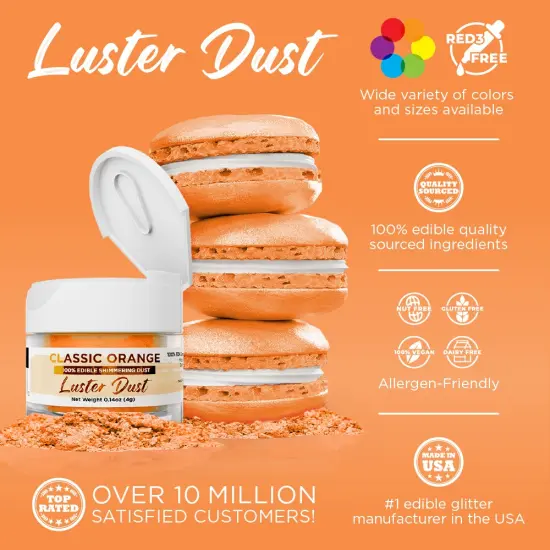 Bakell - Classic Orange Luster Dust (4g, 1x Jar) Edible Vegan Dust & Paint for Baking, Desserts and Beverages {2}