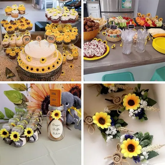 50 Pcs Summer Mini Artificial Sunflower Heads &ndash; 1.8" Bright Yellow Silk Flowers for DIY & Home Decor Floral Arrangements {2}