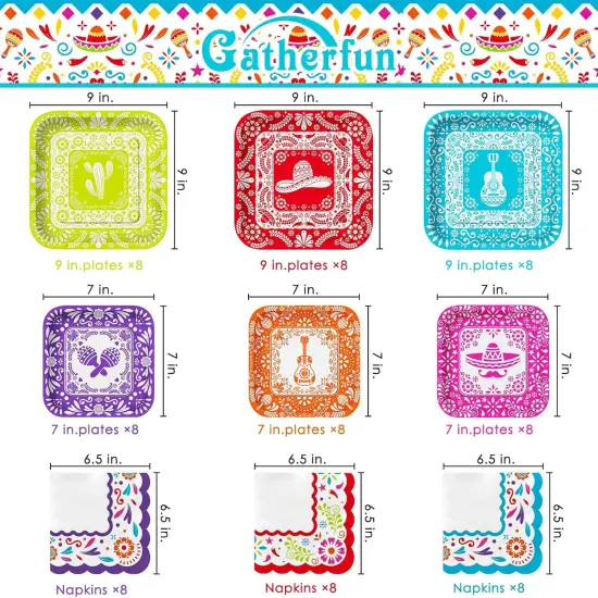 Fiesta Party Supplies Kit for 24 - Ultimate Celebration Pack Including Paper Plates, Napkins, Cups, Tablecloth & Banner | Ideal for Mexican Birthday, Taco, & Cinco de Mayo party Decorations {2}