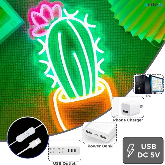 Summer Cactus Neon Sign with Flower &ndash; LED Light Sign for Tropical Decor, Beach Vibes, and Aesthetic Wall Accent for Home, Nursery, and Party {2}
