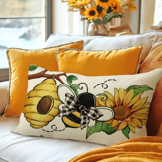 Honeycomb Sunflower Flower Porch Patio Outdoor Pillowcase, Beehive Floral Bow Sofa Cushion Case Home Decor {5}