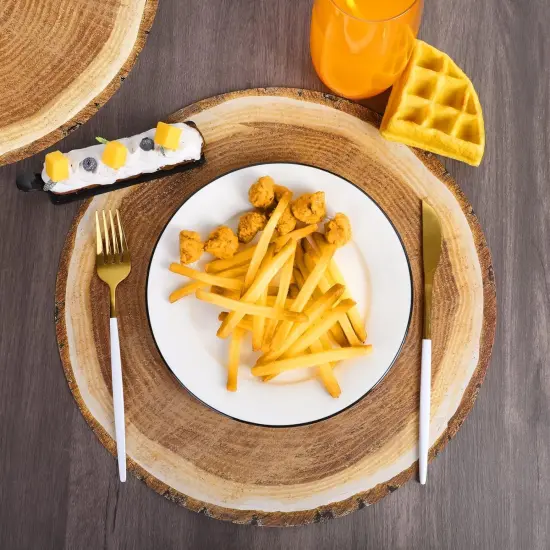 60 Pack 13.8 Inches Wooden Slice Paper Placemats Disposable Rustic Wood Grain Round Table Mats for Vintage Country Wedding Birthday Party Table Setting Decorations {4}