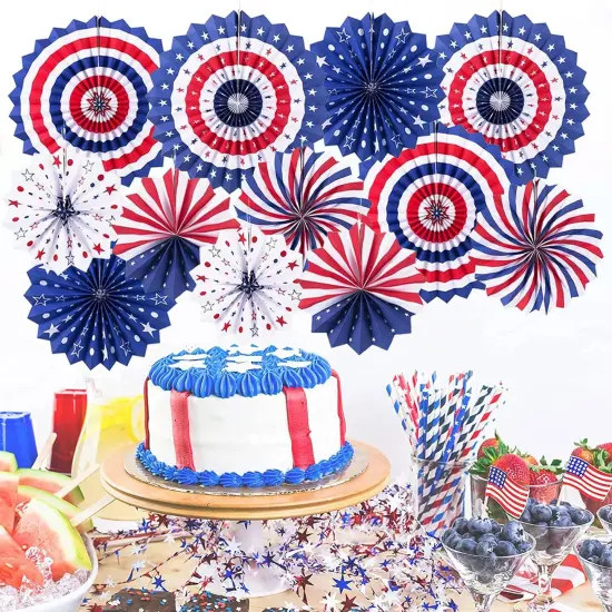4th of July Patriotic Decorations 12PCS Hanging Paper Fan for USA Patriotic Decorations Independence Day Memorial Day American Theme Party Veterans Birthday Decor Supplies {4}