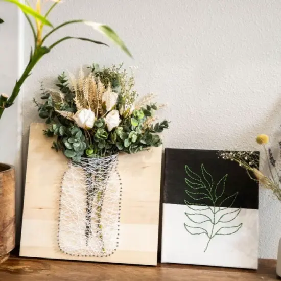 Floral String Art + Canvas Embroidery Kit {1}