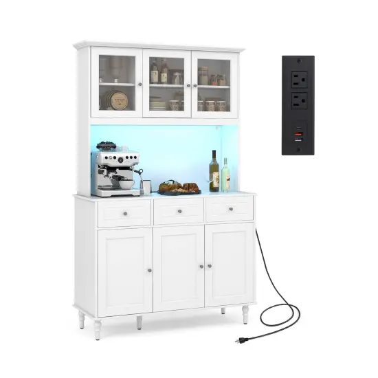 77 Inches LED Lighted Kitchen Pantry Storage Cabinet with 3-Level Adjustable Shelves and Power Outlets {3}