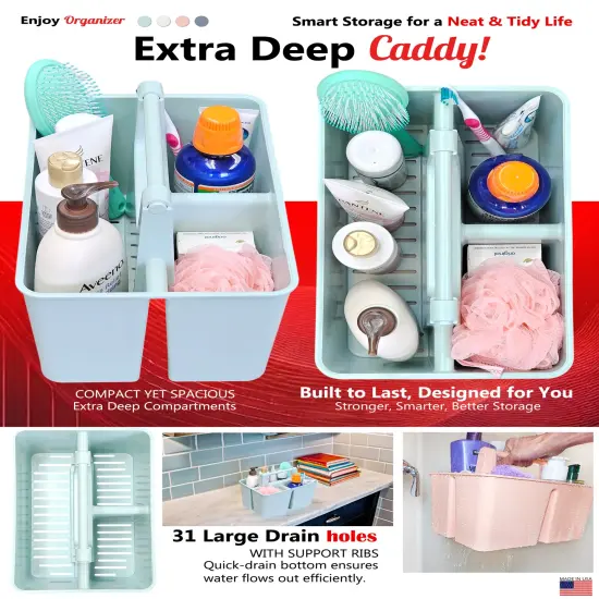 Enjoy Organizer | Shower Caddy Organizer with Handle, 3 Compartments, Portable Storage Bin for Bathroom, Dorm, Gym -Made In USA {11}