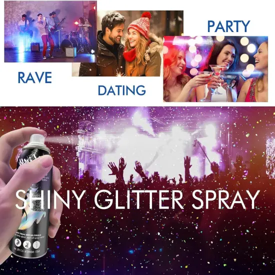 Body Glitter, Body Glitter Spray, Glitter Spray for Hair and Body, Long-Lasting and Quick-Drying Silver Glitter Hairspray Suitable for Stage, Festival Rave and Makeup Prom (2.11 Fl Oz) {5}
