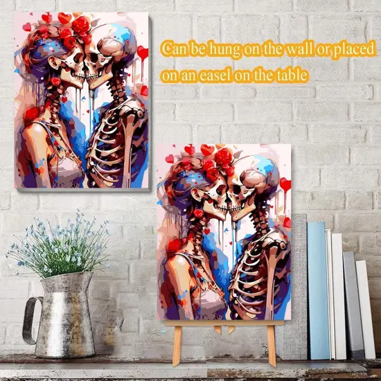 Skull Framed Paint by Numbers Kit with Wooden Easel for Adults Beginners Skeleton Acrylic Easy Paint by Number Paint by Number Kits on Canvas with Nice Gift Box 12x16in {3}