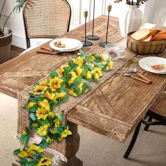 6Pcs Artificial Sunflower Garland &ndash; 7.5ft Silk Sunflower Hanging Vines with Green Leaves for Summer Home, Wedding, Party, and Garden Table Decor {4}