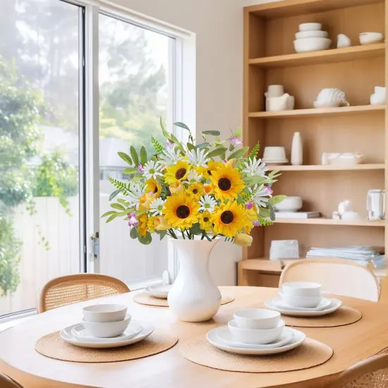 Summer Wildflower Picks &ndash; 8 Pcs Sunflower, Tulip & Daisy Artificial Flowers, 20.5" Yellow & White Silk Flowers for Home & Table Decor {2}