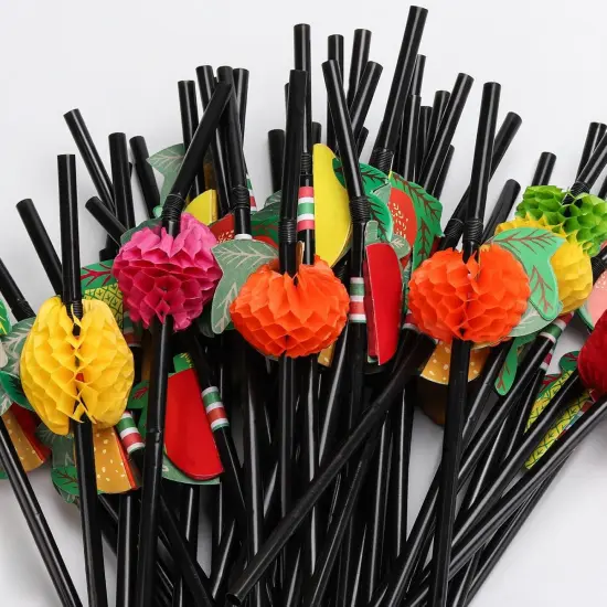 100pcs Fruit Drinking Straws, Disposable Honeycomb Plastic Straws, Tropical Hawaiian Beach Cocktail Pool Luau Party Decorations Supplies {3}