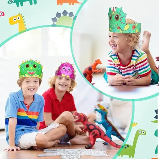 24 Pcs Color Your Own Dinosaur Crown for Kids Dino Coloring Paper Crown for Birthday Party Hats Dinosaur Theme Family Events Party Theme Events Sunday School Activities {4}