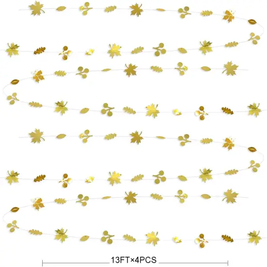 52Ft Fall Party Decorations Gold Fall Maple Leaf Paper Garlands {2}