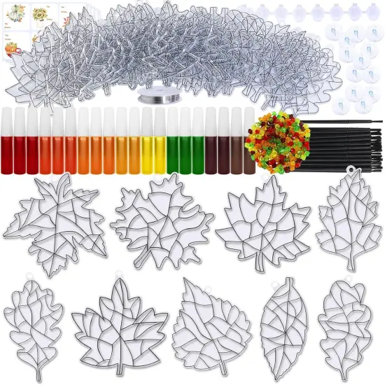 27 Sets Fall Leaf Suncatchers Ornaments DIY Window Paint {2}