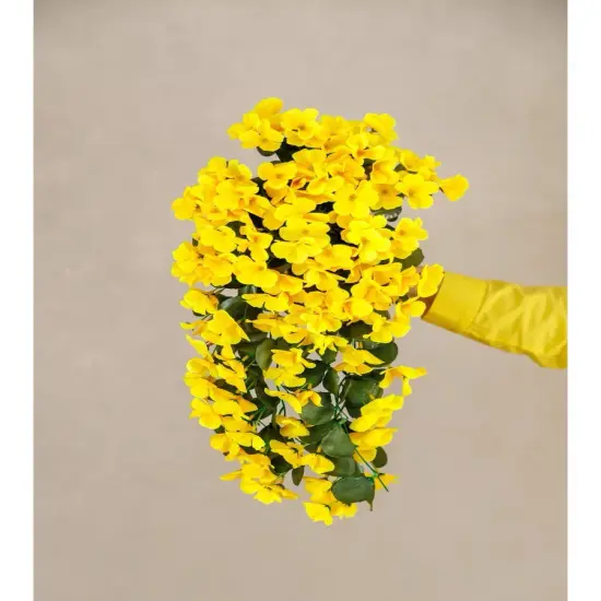 Artificial Hanging Flowers Plants for Outdoor Spring Decoration Silk Violet Vines for Outside Summer Decoration Purple Orchid Fake Flowers Porch Planter Balcony Yellow {1}