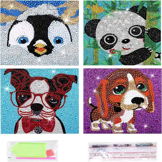4Pcs DIY Art Painting Kits for Kids Animal Art and Crafts for Kids Ages 6-8-10-12 Girls Boys 5D Gem Art by Number Kits for Birthday Christmas Gifts {1}