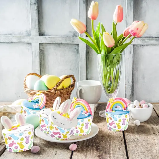 100Pcs Easter Paper Baking Cups Easter Egg Bunny Cupcake Wrappers Scalloped Edge Cupcake Muffin Cases for Easter Spring Birthday Party {5}