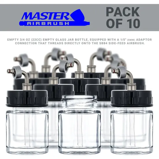 Master Airbrush Brand Box of 10-each TB-007 Empty 3/4-Ounce, (22cc) Glass Bottle for SB84 Side-Feed Mount Airbrush {2}
