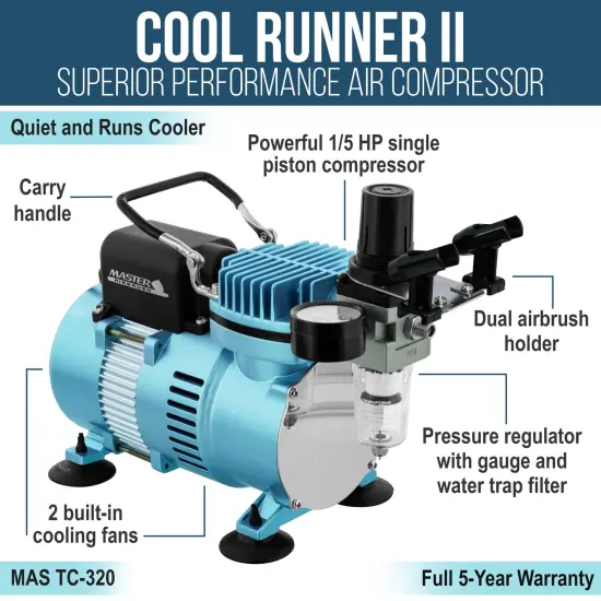 Cool Runner II Dual Fan Air Compressor System Kit with a G22 Gravity Feed Dual-Action Airbrush Set with 0.3 mm Tip - Hose, Holder, How-To Guide {4}