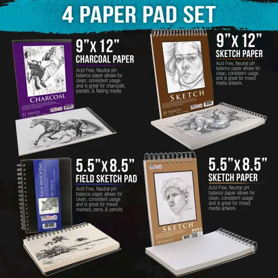 4-Pad Sketch Book and Drawing Paper Set (242 Sheets) - Sizes (5.5 x 8.5 and 9 x 12 Inch) Spiral Bound, Artist Drawing Pads for Mixed Media {3}