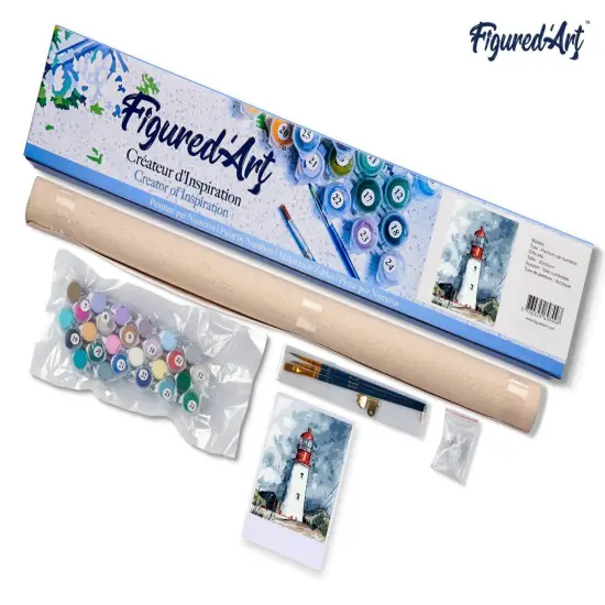 Figured'Art Paint by Numbers for Adults Lighthouse under a Cloudy Sky 16"x20" - Craft Art Painting DIY Kit Rolled Canvas without frame {5}