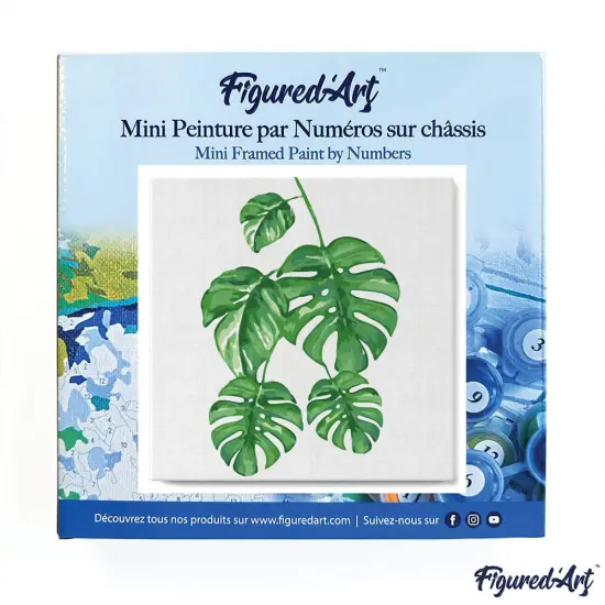 Figured'Art Mini Paint by Numbers Kit for Adults with Frame Monstera Leaves Small format 8"x8" - Craft Art Painting DIY Canvas Already Stretched on a Wooden Frame {3}
