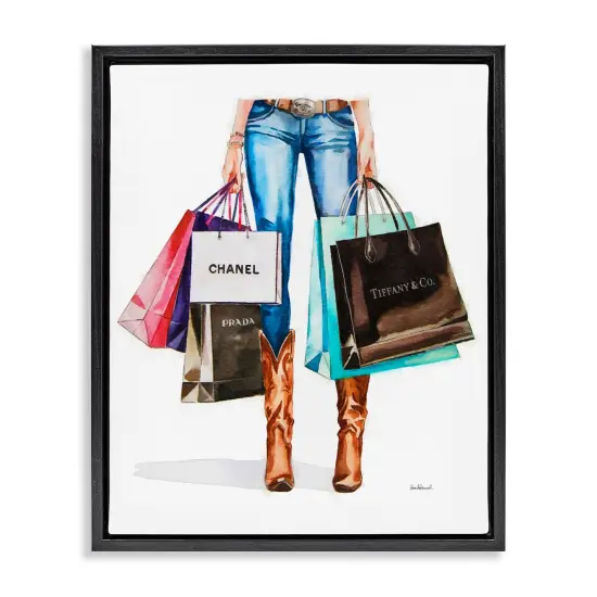 Stupell Industries Shopping Bags Cowgirl Floater Framed Canvas Wall Art Design by Amanda Greenwood {1}