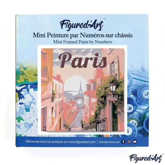 Figured'Art Mini Paint by Numbers Kit for Adults with Frame Travel Poster Paris Small format 8"x8" - Craft Art Painting DIY Canvas Already Stretched on a Wooden Frame {5}