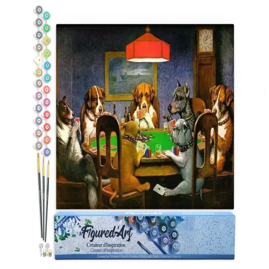 Figured'Art Paint by Numbers for Adults Dogs playing Poker 16"x20" - Craft Art Painting DIY Kit Rolled Canvas without frame {1}