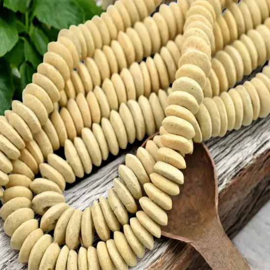 13~15mm Bisque Beige Recycled African Glass Heishi Beads {5}