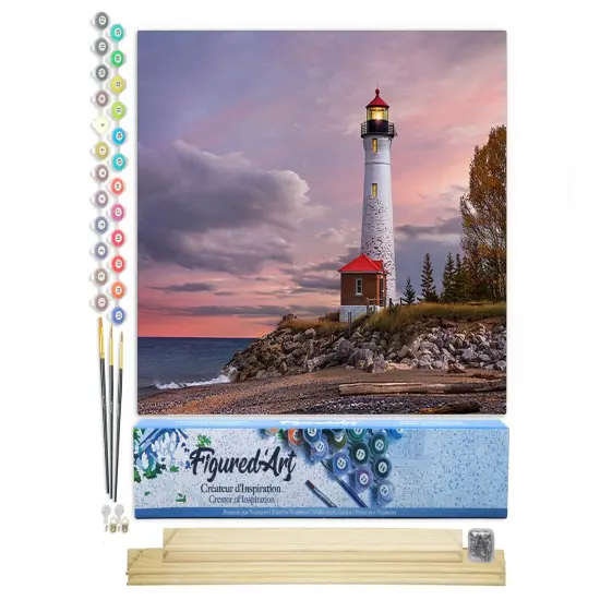 Figured'Art Paint by Numbers Kit for Adults Sea Lighthouse 16"x20" - Craft Art Painting Rolled Canvas with DIY wooden frame {1}