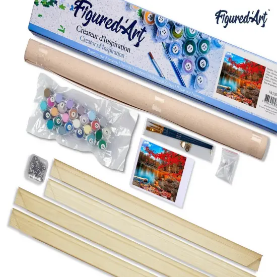 Figured'Art Paint by Numbers Kit for Adults River and Autumn Forest 16"x20" - Craft Art Painting Rolled Canvas with DIY wooden frame {5}