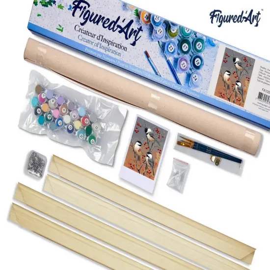 Figured'Art Paint by Numbers Kit for Adults Birds and Fruit Tree 16"x20" - Craft Art Painting Rolled Canvas with DIY wooden frame {5}