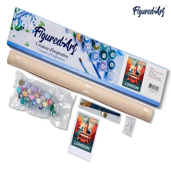 Figured'Art Paint by Numbers for Adults Travel Poster London 16"x20" - Craft Art Painting DIY Kit Rolled Canvas without frame {5}