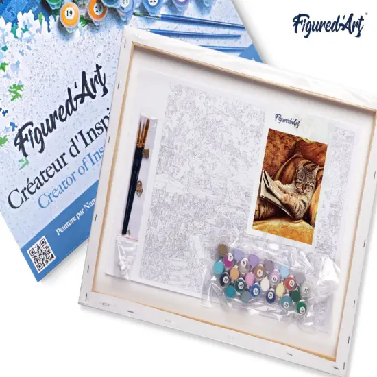 Figured'Art Paint by Numbers Kit for Adults with Frame Don't mess with This Cat 16"x20" - Craft Art Painting DIY Kit Canvas Already Stretched on a Wooden Frame {5}