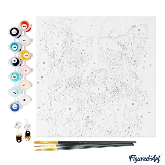 Figured'Art Mini Paint by Numbers Kit for Adults with Frame Dog Abstract Pop Art Small format 8"x8" - Craft Art Painting DIY Canvas Already Stretched on a Wooden Frame {4}