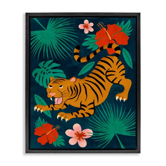 Stupell Industries Crouching Tiger Tropics Floater Framed Canvas Wall Art Design by Carrie Cantwell {7}