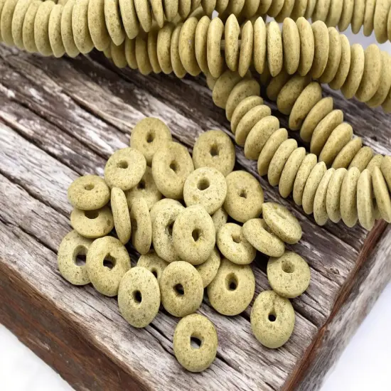 13~15mm Ecru Beige Recycled African Glass Heishi Beads {1}