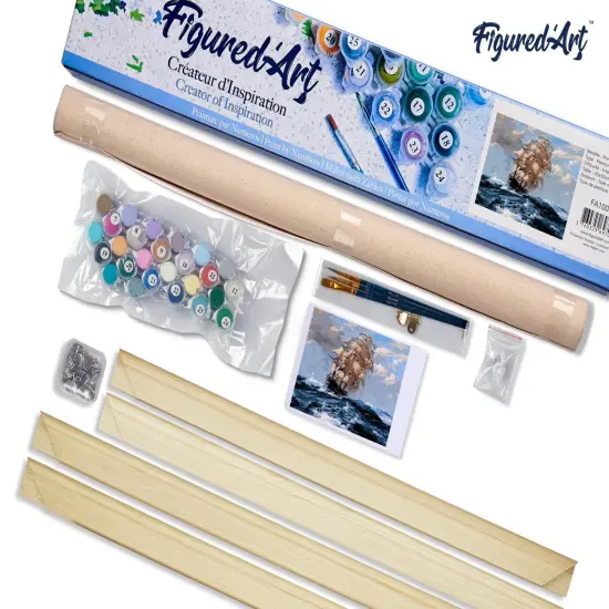 Figured'Art Paint by Numbers Kit for Adults Sailboat and Storm 16"x20" - Craft Art Painting Rolled Canvas with DIY wooden frame {5}