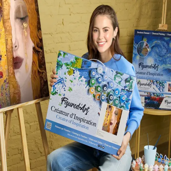 Figured'Art Paint by Numbers Kit for Adults with Frame Gustav Klimt 16"x20" - Craft Art Painting DIY Kit Canvas Already Stretched on a Wooden Frame {2}