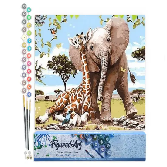 Figured'Art Paint by Numbers Kit for Adults Elephant & Giraffe friends 16"x20" - Craft Art Painting DIY Kit Rolled Canvas without frame {1}