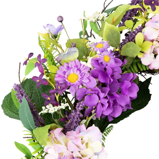 Northlight Hydrangea and Foliage Spring Floral Twig Wreath - 24" - Purple {7}