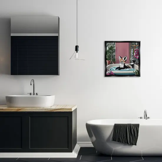 Stupell Industries Bathing Fox in Tropical Bathroom Floating Frame By Annabelle Hall {2}