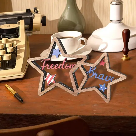4th of July Wooden Star Decorations Red Blue and White {3}