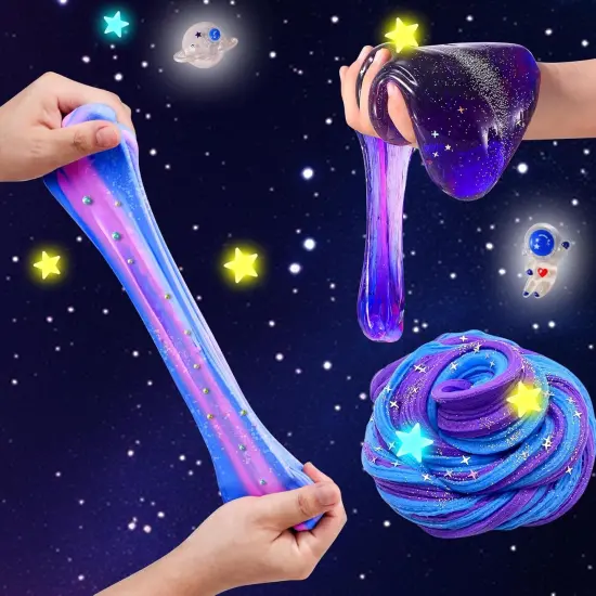 Mini Galaxy Slime Kit with Glow in The Dark Stickers, Making Butter Slime for Kids {5}