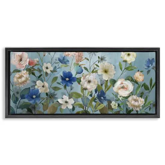 Stupell Industries Mixed Garden Blooms on Blue Floating Frame By Nan {1}